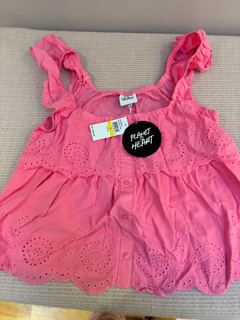 Pink Eyelet Ruffle Tank Top - Picture 2 of 3